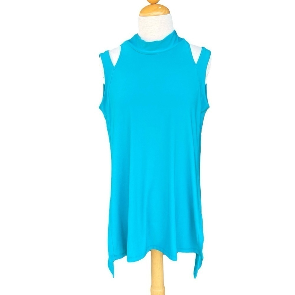 Sympli Canada Lagenlook Sleeveless Cut Out‎ Shoulder Tunic Tank Teal Size 10 GUC